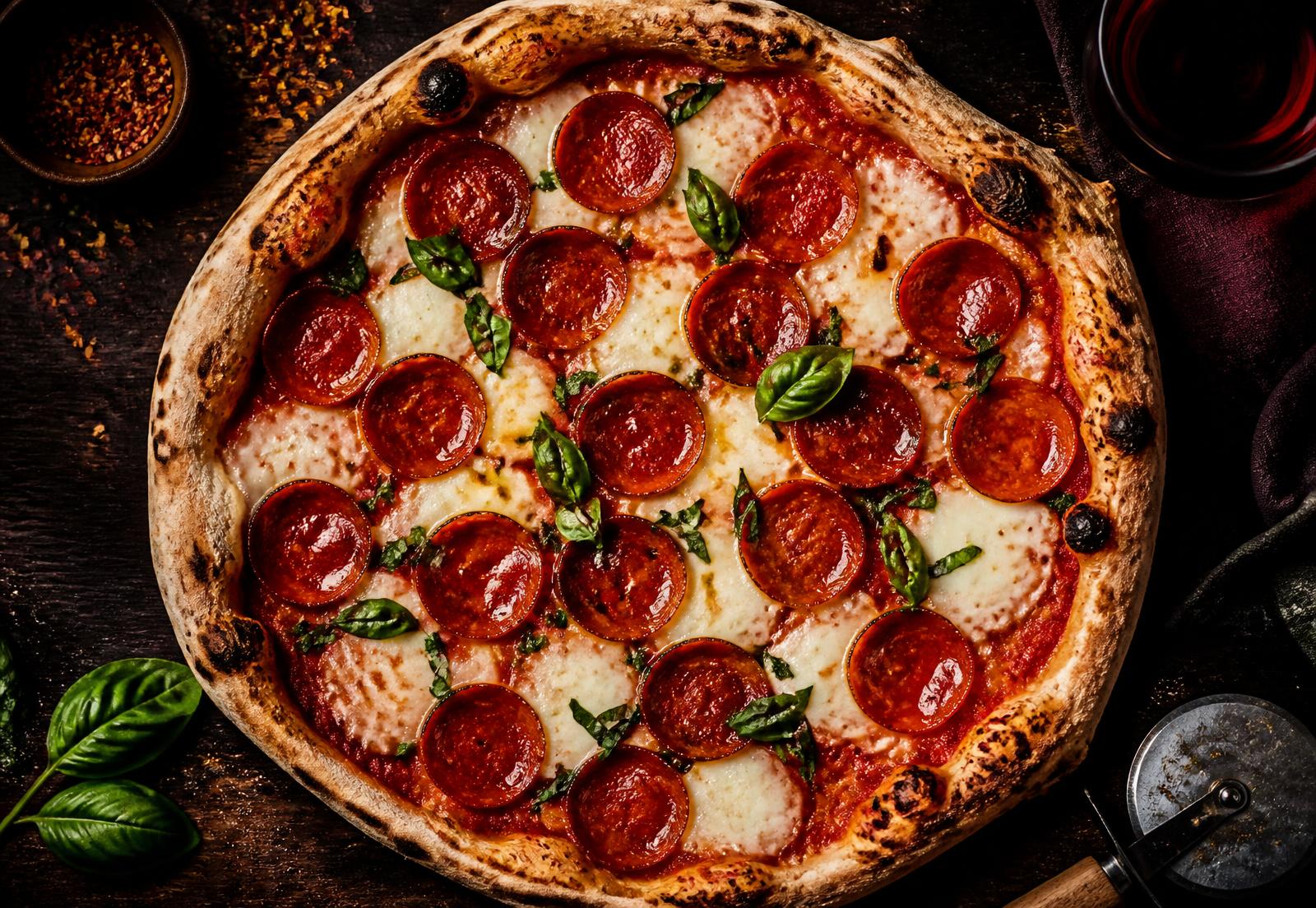 Pizza artesanal de pepperoni recém-saída do forno